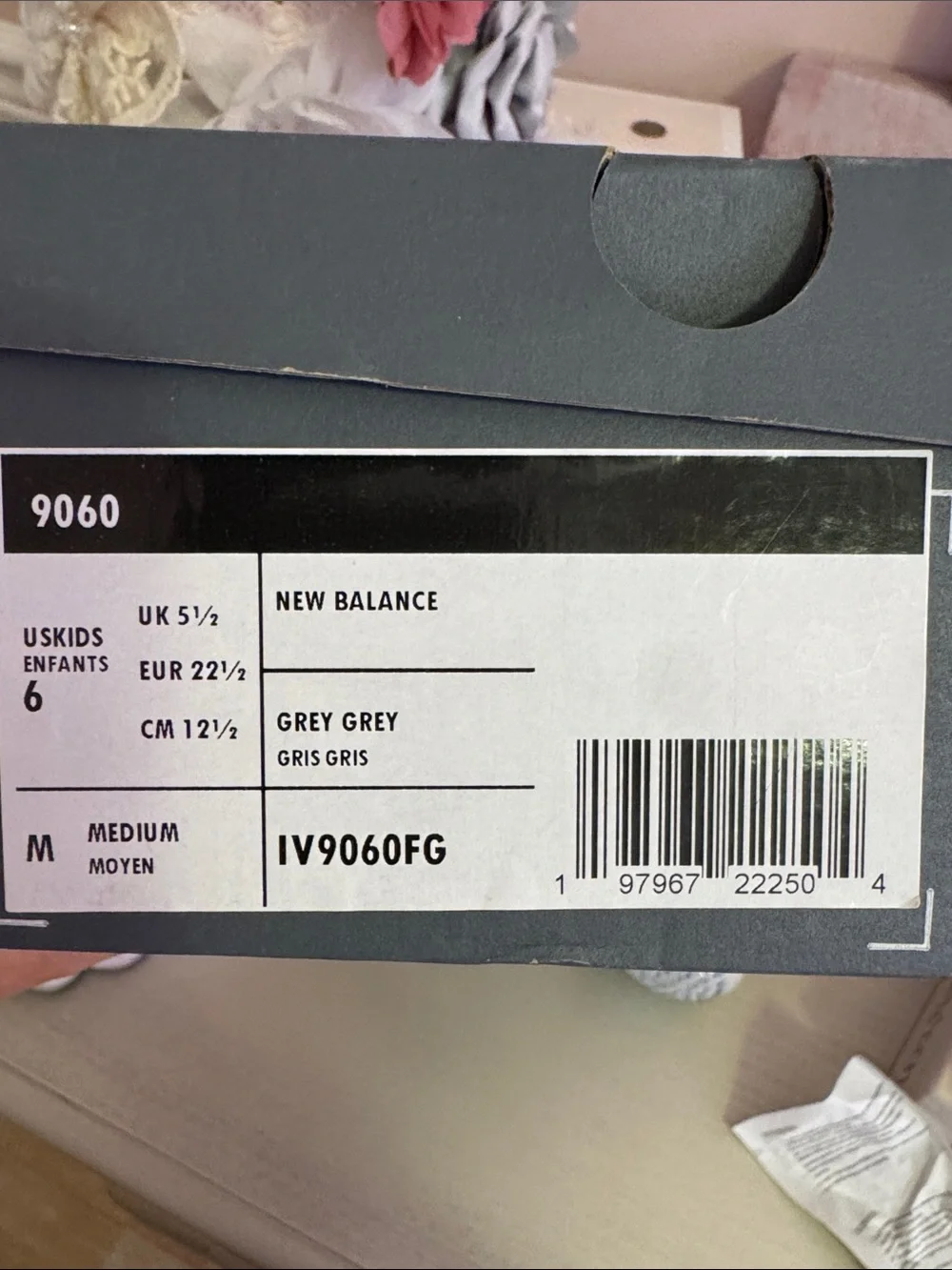 New Balance Kids' White and Light Gray Sneakers